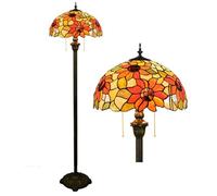 FUIBEJAE 16 pouces vintage tournesol Tiffany lampadaire fait à la main vitrail abat-jour, base en fer antique lumière debout pour chambre salon lecture travail hôtel décor