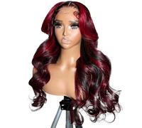 FUIBEJAE 1b/99J Rouge Vin 13X4 HD Ondes profondes en dentelle devant perruques cheveux humains, 150% de densité Brésilienne vierge mouillée perruque ondulée Ananas Wave,180%,28inch