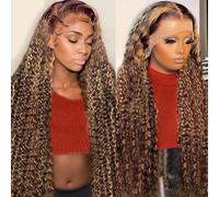 FUIBEJAE #4/27 Perruque Avant en Dentelle HD 13X4 Ondulée Profonde, Cheveux Humains, Densité 150%, Perruque Brésilienne Vierge Ondulée Humide, Style Pineapple Wave pour Femmes Noires,20INCH