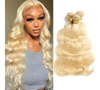 FUIBEJAE 613# Vagues Corps Doré 3 Bundles Cheveux Humains Non Traités Brésiliens Vierges Remy Extensions de Cheveux Pose Rapide pour Femmes Noires,18 20 22inch