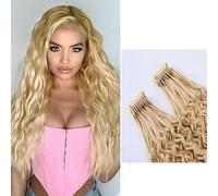 FUIBEJAE 6D 1ère génération Extensions de cheveux humains, #613 Blonde Water Wave 6D Real Remy Extensions de cheveux, permanente et teinture des cheveux et réutilisation, 10 rangées,20INCH