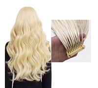 FUIBEJAE 6D 1ère génération Extensions de cheveux humains 6D Machine Quick No Track Groove Connection à la tête Cheveux Vrais cheveux humains pour femmes, Blonde, 10 Rangées,18inch