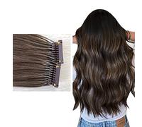 FUIBEJAE 6D Extensions de cheveux Cheveux humains, Machine Fast No Trace Dark Brown Feather Extension Cachée Straight Hair Extension, 10 rangées,22inch