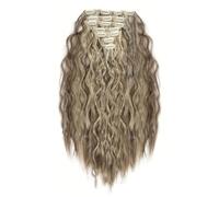 FUIBEJAE 7 pcs clip dans les extensions de cheveux Eau Ondulation Perruques de cheveux ondulés Pièce de cheveux bouclés doux pour les femmes Extensions de cheveux bouclés pour la perruque,8h613 22inch