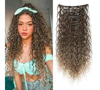 FUIBEJAE 9 pcs 22 clip dans les extensions de cheveux longs perruques de cheveux ondulés doux bouclé pièce de cheveux pour les femmes extensions de cheveux bouclés pour la perruque,6t24