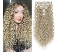 FUIBEJAE 9 pcs 22 clip dans les extensions de cheveux longs perruques de cheveux ondulés doux bouclé pièce de cheveux pour les femmes extensions de cheveux bouclés pour la perruque,18b/88#