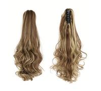 FUIBEJAE Blonde Et Vin Rouge Queue De Cheval Extension Griffe Bouclée Ondulée Clip Dans Postiche Queue De Cheval Extensions De Cheveux Longue Synthétique Pour Les Femmes,10h24b#,20inch
