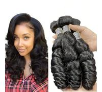 FUIBEJAE Bundles de cheveux brésiliens, vague lâche, cheveux humains, bundles brésiliens non traités, extensions de cheveux humains, tissage court et bouclé, tête complète (3 bundles),20 22 24inch