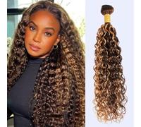 FUIBEJAE Cheveux brésiliens 1 lot de cheveux humains bouclés doublement triés, extensions de cheveux humains brésiliens ondulés en eau bouclés non traités pour tête complète, P4/27 Piano,22inch