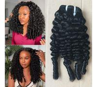 FUIBEJAE Cheveux brésiliens 1 lot de mèches bou s humain double tiré Mèches bou s birmane Extensions de cheveux humains brésiliens non traités Tete complète Couleur naturelle,14INCH