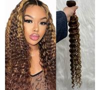 FUIBEJAE Cheveux brésiliens 1 paquet Bouclés Doublement triés Cheveux humains Paquets Couleur piano Mèches en surbrillance Vague profonde Extensions de humains brésiliens non traités,20inch