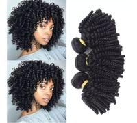 FUIBEJAE Cheveux Funmi Brésiliens 3 Paquets de Cheveux Bouclés Birmans Cheveux Humains Courtes Boucles Tissage Non Traité Extensions de Cheveux Humains Brésiliens Tête Complète,12 14 16+12closure
