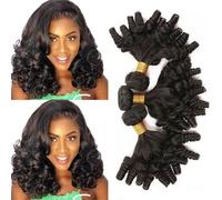FUIBEJAE Cheveux humains brésiliens 3 paquets avec fermeture en dentelle Afro Kinky bouclés ondulés Cheveux tissés bouclés Extensions de cheveux vierges non traités pour femmes,10 12 14+10closure