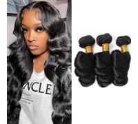FUIBEJAE Cheveux humains ondulés lâches 3 paquets de cheveux brésiliens vierges non traités, paquets ondulés lâches, extensions de cheveux pour tissage rapide, tête complète, noir,20 22 24inch