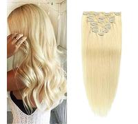 FUIBEJAE Clips dans les extensions de cheveux Cheveux humains 14 pouces Tunes de dentelle 70G Extensions à clip pour cheveux épais Extensions de cheveux blond platine 7 pièces 16 clips