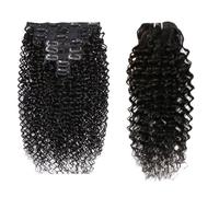FUIBEJAE Clips dans les extensions de cheveux pour les femmes, dentelle noire Kinky Curly sans couture clips dans les extensions de cheveux humains, 8 pcs ensemble de 18 clips,12inch(30cm)