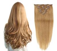 FUIBEJAE Clips dans les extensions de cheveux Vrais cheveux humains, Remy Extensions de cheveux humains clips ins pour les femmes Utilisation,7Pcs 16 Clips, Châtain clair,18inch (45cm)