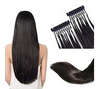 FUIBEJAE Extension de cheveux 6D 1ère génération pour femmes, 6D Machine Quick No Track Groove Connection à la tête Cheveux Vrais Cheveux Humains, 10 Rangées 100Strands,Noir,24 INCHES