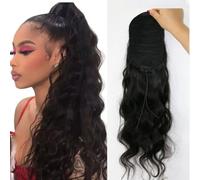 FUIBEJAE Extension de queue de cheval en cheveux humains ondulés pour femmes noires, queue de cheval à cordon en cheveux humains Remy, extension de queue de cheval à cordon couleur,24inch