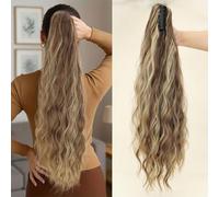 FUIBEJAE Extension de Queue de Cheval, Extension de Queue de Cheval Clip à Pince à Cordon de 26 pouces, Queue de Cheval Longue Bou Clip-in, Pièce de Cheveux Synthétiques pour Femmes,#12h24