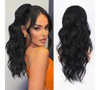 FUIBEJAE Extension De Queue De Cheval, Queue De Cheval À Cordon Ondulé Corps En Cheveux Humains, Extension De Cheveux À Clipser Longue Et Bou Pour Femmes Noires