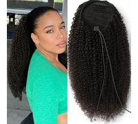 FUIBEJAE Extension de queue de cheval, queue de cheval afro bou cordon en cheveux humains, extensions de cheveux à clipser longues bou s pour femmes noires