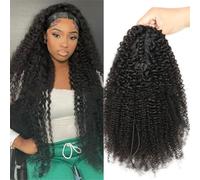 FUIBEJAE Extension de queue de cheval, Queue de cheval bou kinky avec cordon et pince, Extensions de cheveux humains, Queue de cheval longue bou clipser, pièce pour femmes noires