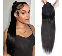 FUIBEJAE Extension Queue De Cheval, Queue De Cheval Droite À Cordon En Cheveux Humains, Extensions De Cheveux À Clipser, Longues Queues De Cheval Bou s, Pièce Capillaire Pour Femmes Noires