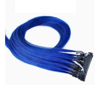 FUIBEJAE Extensions de cheveux 6D 2ème génération pour femmes, cheveux vierges Machine 6D Connexion rapide sans rainure de piste à l'extension de cheveux humains Remy, 10 rangées,Bleu,16inch
