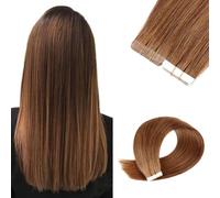 FUIBEJAE Extensions de cheveux à bande, 50G 20 pièces #6 Brun foncé Blond cheveux humains Remy droits, extensions à bande invisibles avec des pointes épaisses pour femmes et filles,22inch
