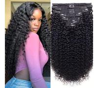 FUIBEJAE Extensions de cheveux à clip, 8 pièces 20 clips, cheveux bouclés crépus naturels noirs, remy humain réel bouclés, extension à clip invisible avec pointes épaisses pour femmes,12inch