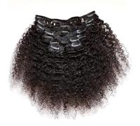 FUIBEJAE Extensions de cheveux à clip pour les femmes, noir bouclé sans couture clip dans les extensions cheveux humains, 7 pcs ensemble de 16 clips, postiches invisibles pour nous,14inch (35cm)