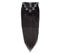 FUIBEJAE Extensions de cheveux à clip pour les femmes, noir droit sans couture clip dans les extensions cheveux humains, 7 pcs ensemble 16 clips, postiches invisibles pour nous tous,18inch (45cm)