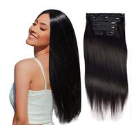 FUIBEJAE Extensions de cheveux à clip sans couture en cheveux humains véritables, double trame en dentelle, couleur brun foncé, clips pour femmes, usage quotidien, 6 pièces,Natural black,16inch