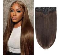 FUIBEJAE Extensions de cheveux à clips, 3 pièces 9 clips brun chocolat lisse cheveux humains Rémy réels, extension à clips invisible avec pointes épaisses pour femmes et filles, 120G,18inch