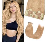 FUIBEJAE Extensions de cheveux à clips, 6 pcs 16 clips cheveux raides bruns clairs Rémy humains naturels bouclés, extension à clips invisible avec pointes épaisses pour femmes et filles,24inch