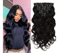 FUIBEJAE Extensions De Cheveux À Clips, 8 Pièces 20 Clips Ondulés Naturels Noirs Cheveux Humains Remy Bouclés, Extension À Clips Invisible Avec Pointes Épaisses Pour Femmes Et Filles,24inch