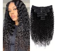 FUIBEJAE Extensions de cheveux à clips, 8 pièces 20 clips ondulés naturels noirs en cheveux humains Remy bouclés, extension à clips invisible avec pointes épaisses pour femmes et filles,12inch