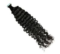 FUIBEJAE Extensions de cheveux bouclés Remy humains véritables Black Water Wave, 50G 20 pièces avec bande invisible et pointes épaisses, parfaites pour les femmes et les filles,Deep curly,20inch