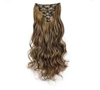 FUIBEJAE Extensions de cheveux brun foncé de 18 pouces à clip, extension de cheveux synthétiques longs bouclés et crépus à clip, postiches naturels pour femmes, 7 pièces 16 clips,4h27#