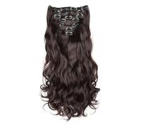 FUIBEJAE Extensions de cheveux brun foncé de 18 pouces à clip, extension de cheveux synthétiques longs bouclés et crépus à clip, postiches naturels pour femmes, 7 pièces 16 clips,4#