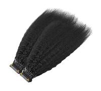 FUIBEJAE Extensions de cheveux humains 6D Cheveux bouclés noirs crépus Cheveux vierges Remy Extensions de cheveux invisibles de première génération pour femmes 10 rangées,14inch (35cm)