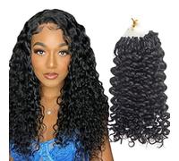 FUIBEJAE Extensions de cheveux humains à anneau micro boucle, ligne de poisson bouclé noir Micro perles liens Extensions de cheveux brésiliens fabriquées à la machine, 50G 100 brins,16inch