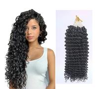 FUIBEJAE Extensions de cheveux humains Micro boucle pour femmes,Extension de cheveux micro perle noire naturelle bou profonde Véritable pièce Remy Micro Ring,50G 100 brins,16inch