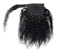 FUIBEJAE Extensions de cheveux humains noirs naturels en queue de cheval pour femmes noires, extension de queue de cheval brésilienne Remy, bouclés et crépus, avec clip magique à enrouler,16inch