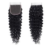 FUIBEJAE Fermeture en dentelle 4x4 Partie libre Frontale en cheveux humains Fermeture profonde avec cheveux de bébé en dentelle transparente Cheveux humains Pré-dépouillée Noir naturel,16inch
