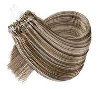 FUIBEJAE Micro anneau boucle pointe Remy extensions de cheveux Micro perles Extension de cheveux humains Soyeux droit pour les femmes Style de beauté, 50G 100 brins,24"