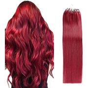 FUIBEJAE Micro anneau boucle véritable Extensions de cheveux humains Micro lien Remy cheveux poisson ligne vin rouge droit Micro perle extension pour femmes 50G 100 brins,Wine red,22inch (55cm)