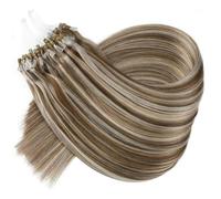 FUIBEJAE Micro anneaux perles pointe Remy extensions de cheveux Micro anneau boucle Extensions de cheveux humains soyeux droit pour les femmes style de beauté, 50G 100 brins,28"