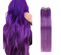 FUIBEJAE Micro boucle bague Extensions de cheveux humains Violet Soyeux Droit Long Micro boucle Anneau Perles Véritables Extensions de cheveux Remy 50G 100 brins,22inch (55cm)